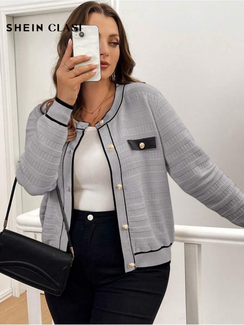 SHEIN Classic Gray Button-Front Knit Cardigan